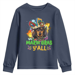 Mardi Gras Y'all Dachshund Dog With Beads Colorful Youth Sweatshirt TS09 Navy Print Your Wear