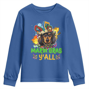 Mardi Gras Y'all Dachshund Dog With Beads Colorful Youth Sweatshirt TS09 Royal Blue Print Your Wear