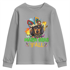 Mardi Gras Y'all Dachshund Dog With Beads Colorful Youth Sweatshirt TS09 Sport Gray Print Your Wear