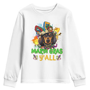 Mardi Gras Y'all Dachshund Dog With Beads Colorful Youth Sweatshirt TS09 White Print Your Wear
