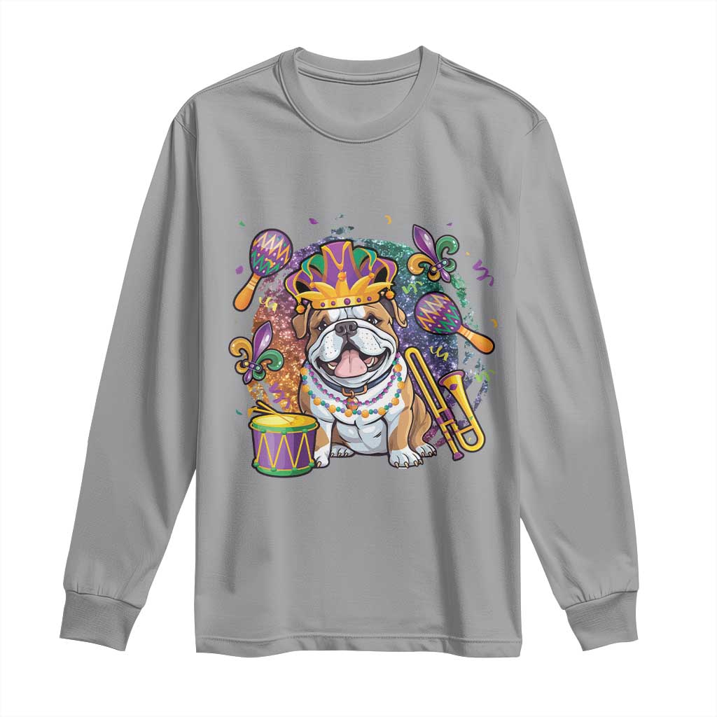 Mardi Gras Long Sleeve Shirt Fench Bulldog Cute Fat Tuesday Frenchie Pet Dog TS09 Sport Gray Print Your Wear