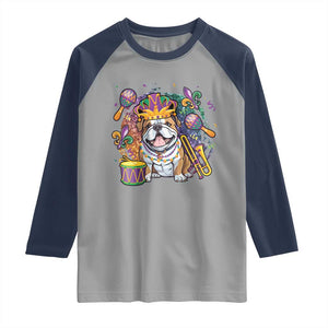 Mardi Gras Raglan Shirt Fench Bulldog Cute Fat Tuesday Frenchie Pet Dog TS09 Sport Gray Navy Print Your Wear