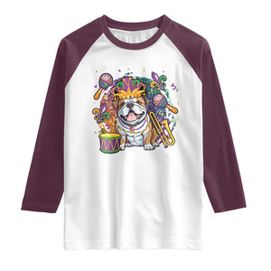 Mardi Gras Raglan Shirt Fench Bulldog Cute Fat Tuesday Frenchie Pet Dog TS09 White Maroon Print Your Wear