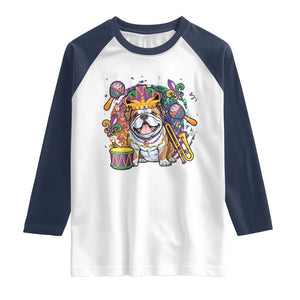 Mardi Gras Raglan Shirt Fench Bulldog Cute Fat Tuesday Frenchie Pet Dog TS09 White Navy Print Your Wear