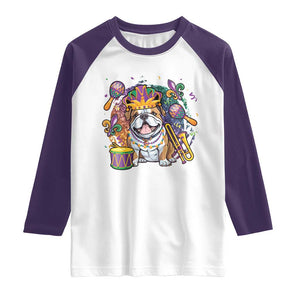 Mardi Gras Raglan Shirt Fench Bulldog Cute Fat Tuesday Frenchie Pet Dog TS09 White Purple Print Your Wear