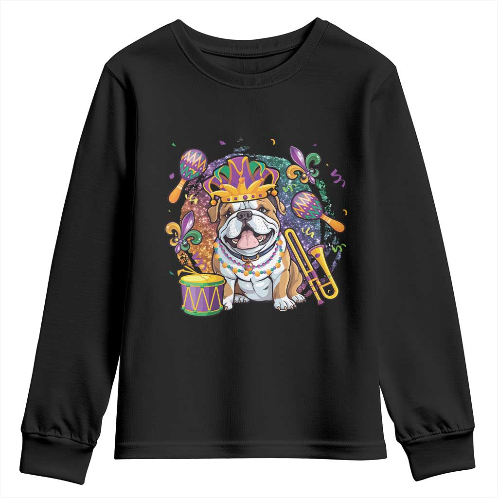Mardi Gras Youth Sweatshirt Fench Bulldog Cute Fat Tuesday Frenchie Pet Dog TS09 Black Print Your Wear