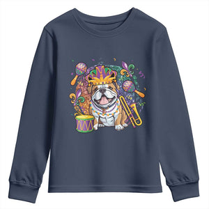 Mardi Gras Youth Sweatshirt Fench Bulldog Cute Fat Tuesday Frenchie Pet Dog TS09 Navy Print Your Wear