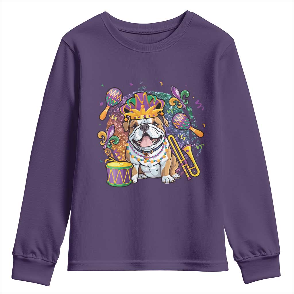 Mardi Gras Youth Sweatshirt Fench Bulldog Cute Fat Tuesday Frenchie Pet Dog TS09 Purple Print Your Wear