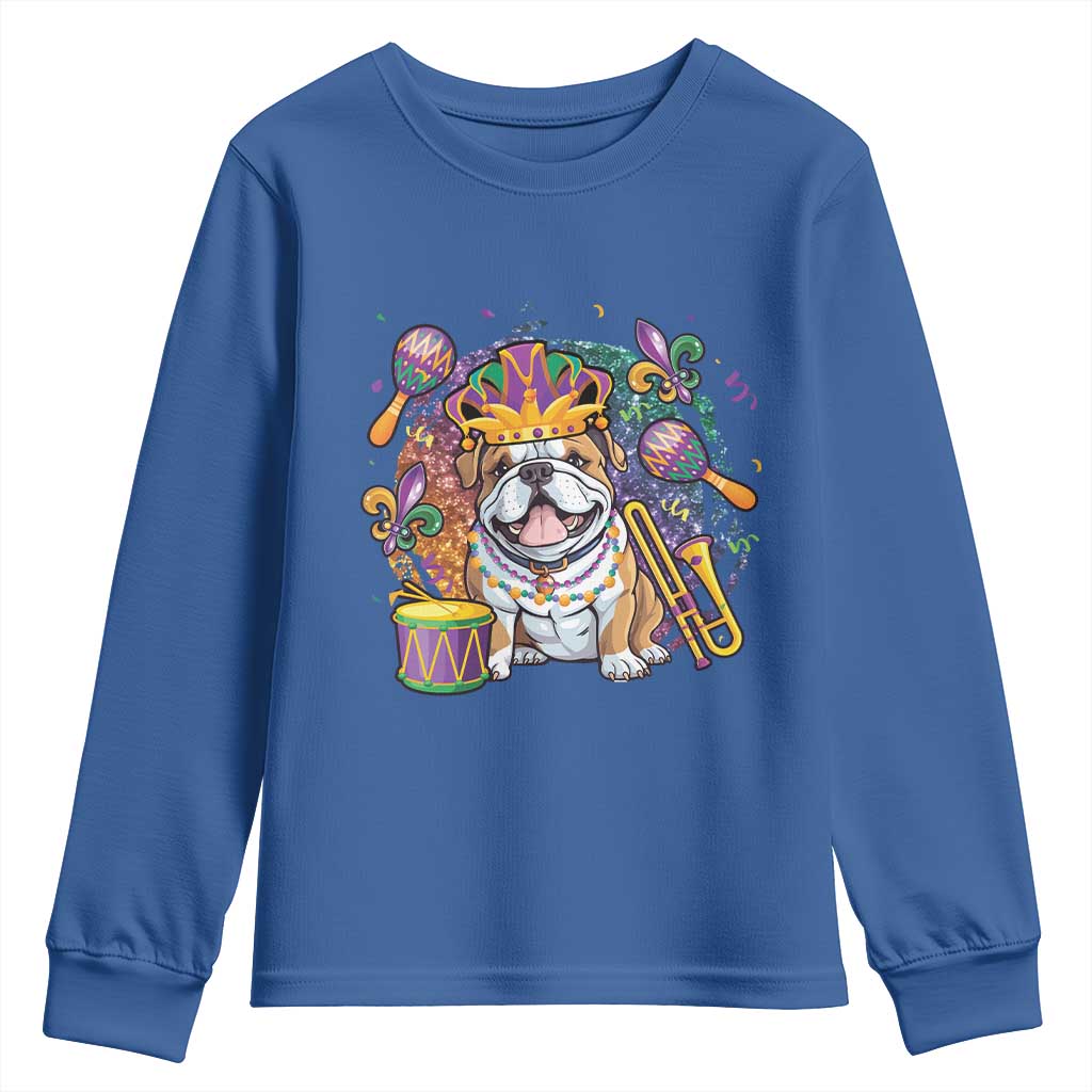 Mardi Gras Youth Sweatshirt Fench Bulldog Cute Fat Tuesday Frenchie Pet Dog TS09 Royal Blue Print Your Wear