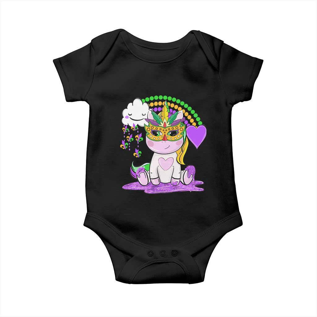 Mardi Gras Cute Unicorn Beads Rainbow Fleur De Lis Baby Onesie TS09 Black Print Your Wear