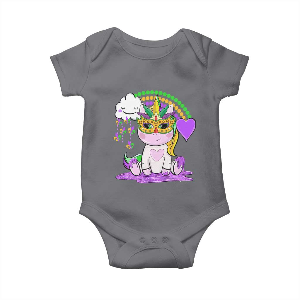 Mardi Gras Cute Unicorn Beads Rainbow Fleur De Lis Baby Onesie TS09 Charcoal Print Your Wear