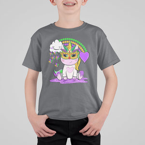 Mardi Gras Cute Unicorn Beads Rainbow Fleur De Lis T Shirt For Kid TS09 Charcoal Printyourwear