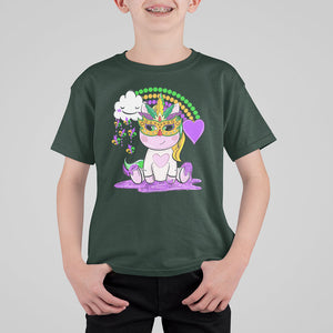 Mardi Gras Cute Unicorn Beads Rainbow Fleur De Lis T Shirt For Kid TS09 Dark Forest Green Printyourwear