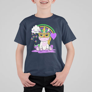 Mardi Gras Cute Unicorn Beads Rainbow Fleur De Lis T Shirt For Kid TS09 Navy Printyourwear