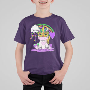 Mardi Gras Cute Unicorn Beads Rainbow Fleur De Lis T Shirt For Kid TS09 Purple Printyourwear