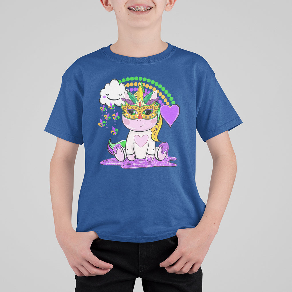 Mardi Gras Cute Unicorn Beads Rainbow Fleur De Lis T Shirt For Kid TS09 Royal Blue Printyourwear