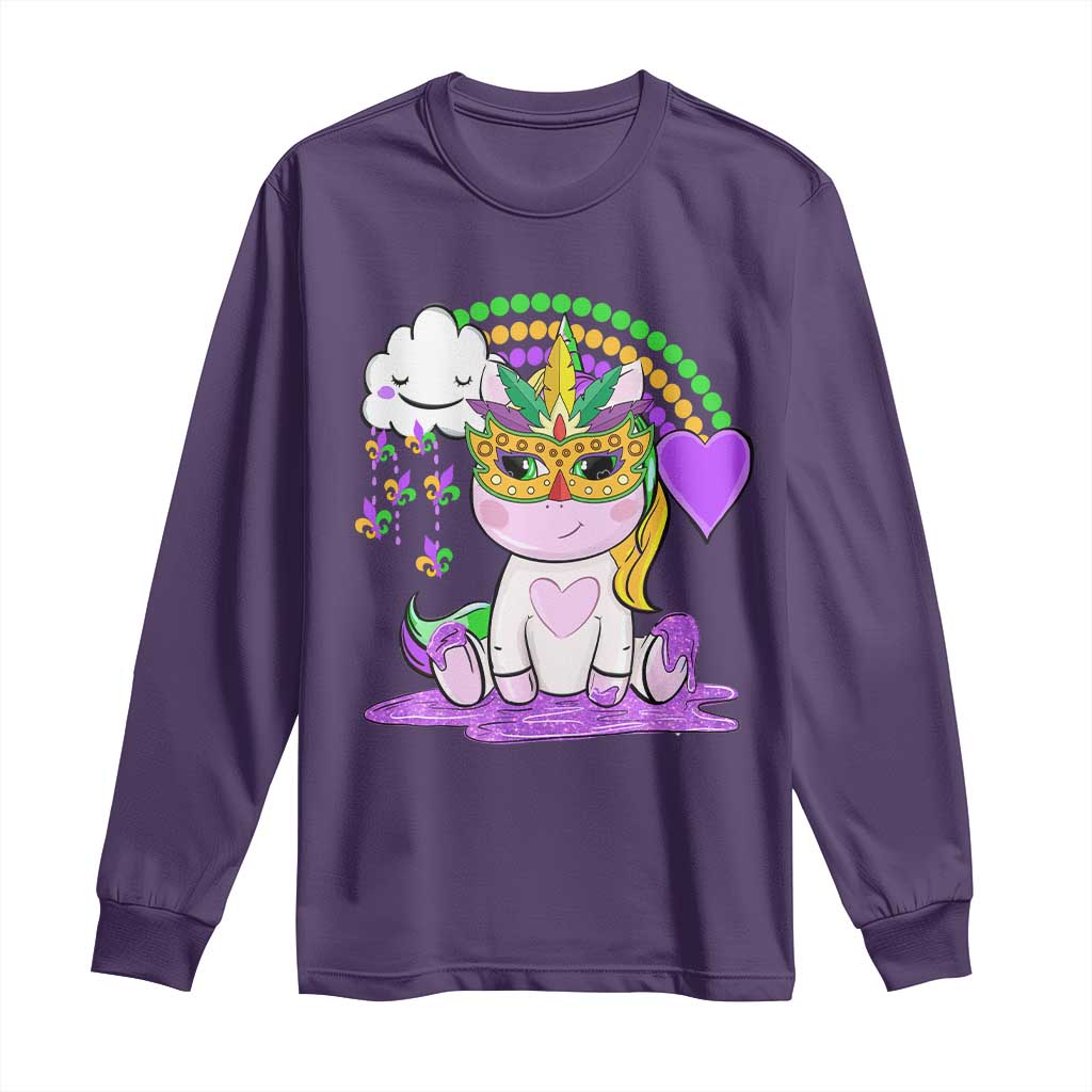 Mardi Gras Cute Unicorn Beads Rainbow Fleur De Lis Long Sleeve Shirt TS09 Purple Print Your Wear