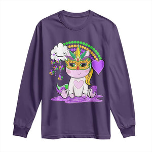 Mardi Gras Cute Unicorn Beads Rainbow Fleur De Lis Long Sleeve Shirt TS09 Purple Print Your Wear