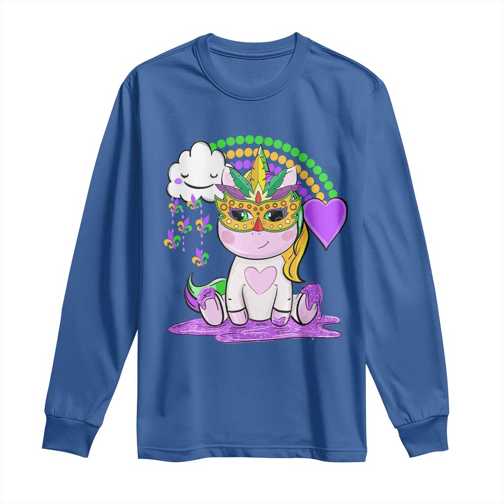 Mardi Gras Cute Unicorn Beads Rainbow Fleur De Lis Long Sleeve Shirt TS09 Royal Blue Print Your Wear