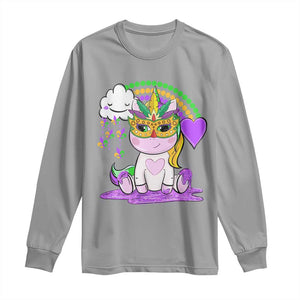 Mardi Gras Cute Unicorn Beads Rainbow Fleur De Lis Long Sleeve Shirt TS09 Sport Gray Print Your Wear