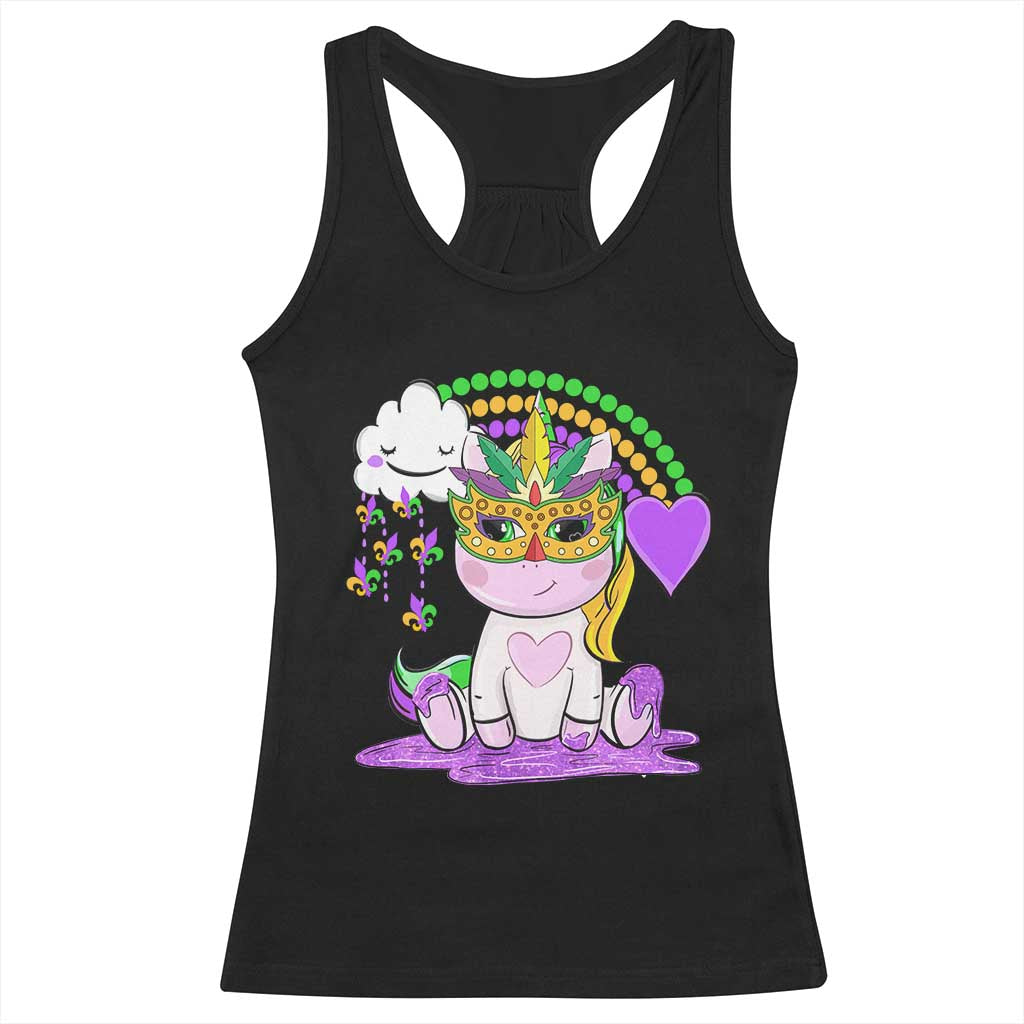 Mardi Gras Cute Unicorn Beads Rainbow Fleur De Lis Racerback Tank Top TS09 Black Print Your Wear