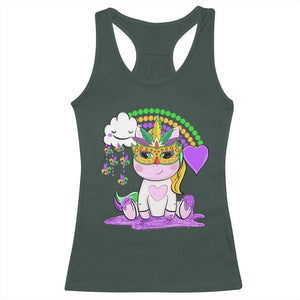 Mardi Gras Cute Unicorn Beads Rainbow Fleur De Lis Racerback Tank Top TS09 Dark Forest Green Print Your Wear