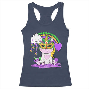 Mardi Gras Cute Unicorn Beads Rainbow Fleur De Lis Racerback Tank Top TS09 Navy Print Your Wear