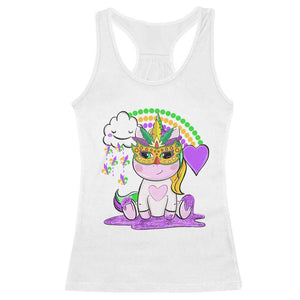 Mardi Gras Cute Unicorn Beads Rainbow Fleur De Lis Racerback Tank Top TS09 White Print Your Wear