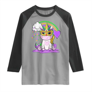 Mardi Gras Cute Unicorn Beads Rainbow Fleur De Lis Raglan Shirt TS09 Sport Gray Black Print Your Wear