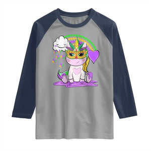 Mardi Gras Cute Unicorn Beads Rainbow Fleur De Lis Raglan Shirt TS09 Sport Gray Navy Print Your Wear