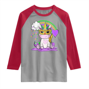 Mardi Gras Cute Unicorn Beads Rainbow Fleur De Lis Raglan Shirt TS09 Sport Gray Red Print Your Wear