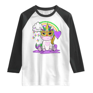 Mardi Gras Cute Unicorn Beads Rainbow Fleur De Lis Raglan Shirt TS09 White Black Print Your Wear