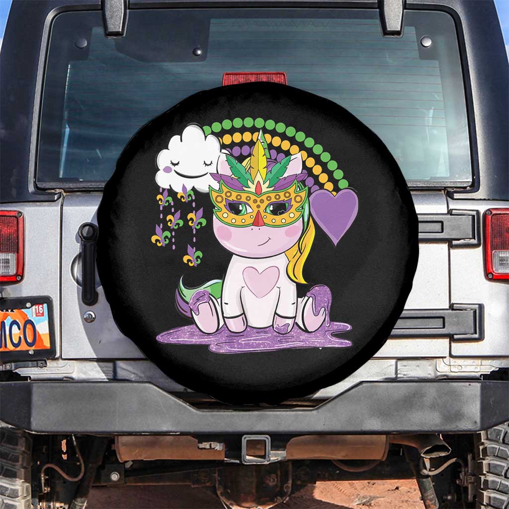 Mardi Gras Cute Unicorn Beads Rainbow Fleur De Lis Spare Tire Cover TS09 No hole Black Print Your Wear