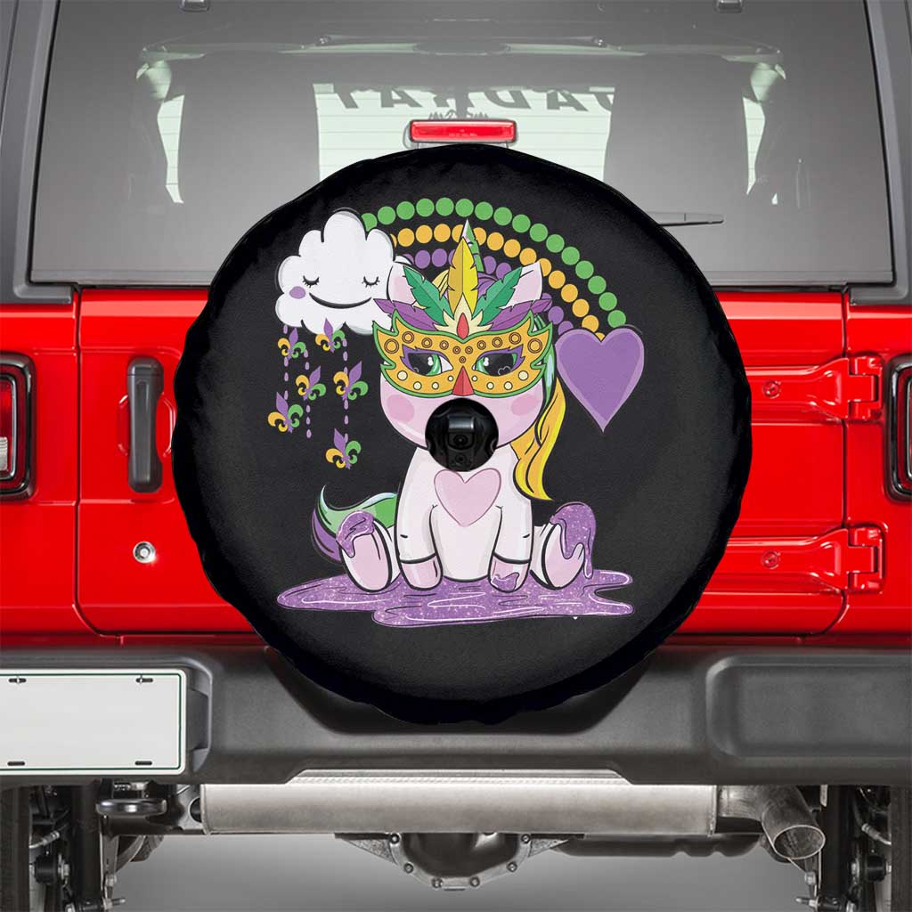 Mardi Gras Cute Unicorn Beads Rainbow Fleur De Lis Spare Tire Cover TS09 Black Print Your Wear