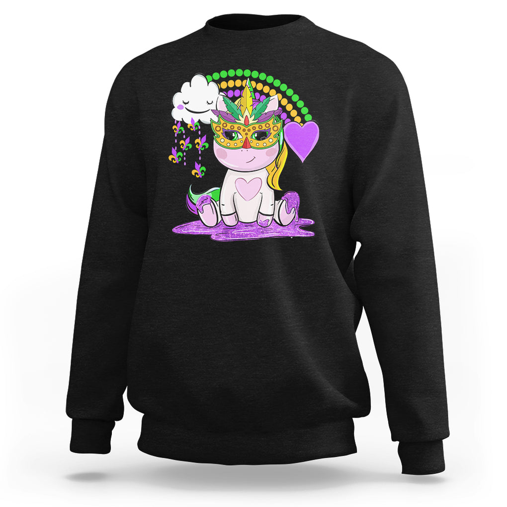 Mardi Gras Cute Unicorn Beads Rainbow Fleur De Lis Sweatshirt TS09 Black Printyourwear