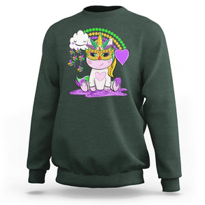 Mardi Gras Cute Unicorn Beads Rainbow Fleur De Lis Sweatshirt TS09 Dark Forest Green Printyourwear