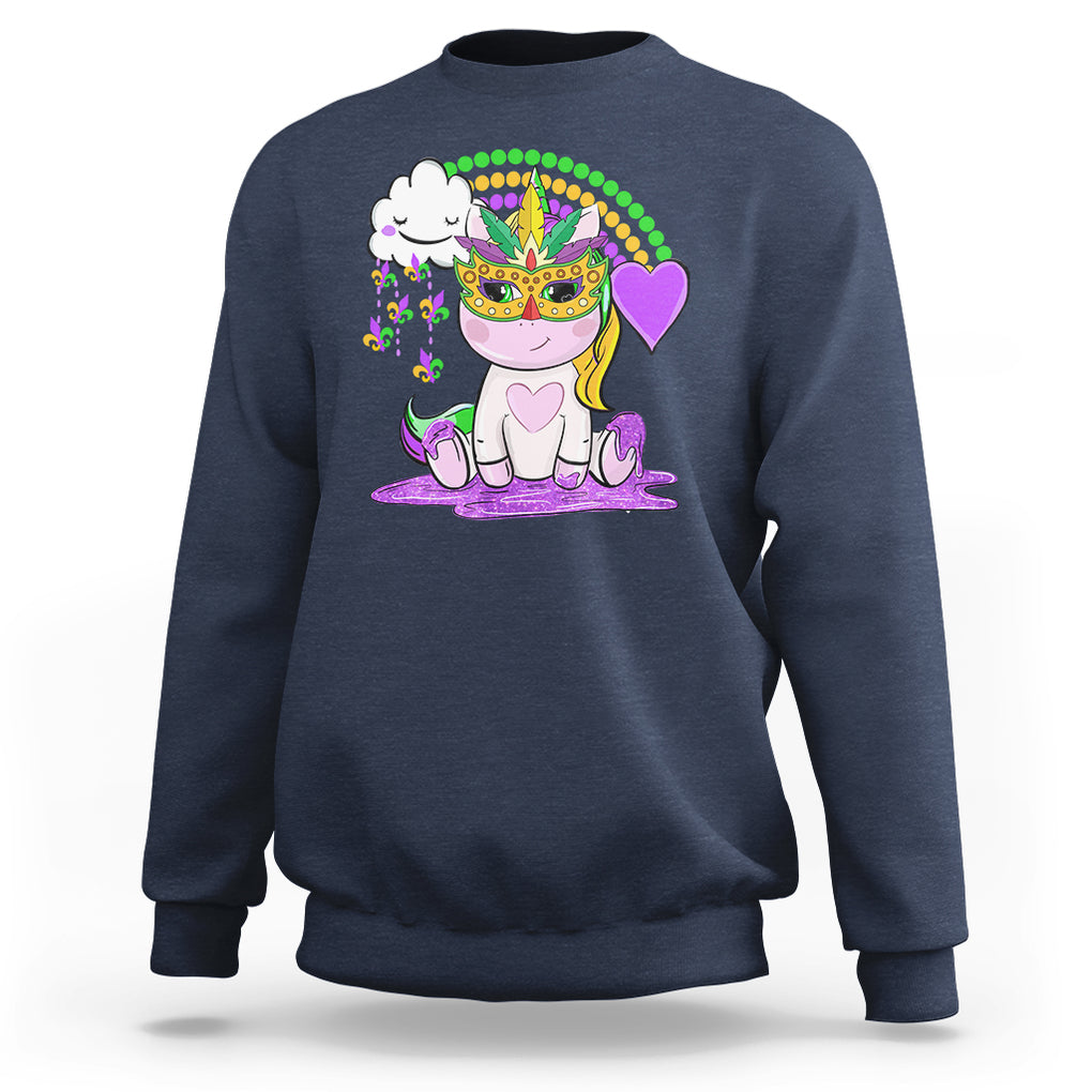 Mardi Gras Cute Unicorn Beads Rainbow Fleur De Lis Sweatshirt TS09 Navy Printyourwear