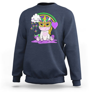 Mardi Gras Cute Unicorn Beads Rainbow Fleur De Lis Sweatshirt TS09 Navy Printyourwear