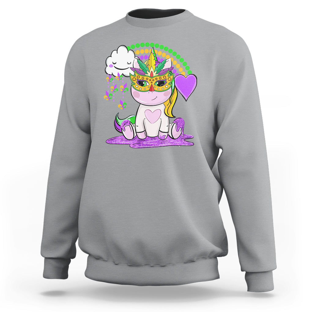 Mardi Gras Cute Unicorn Beads Rainbow Fleur De Lis Sweatshirt TS09 Sport Gray Printyourwear
