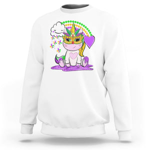 Mardi Gras Cute Unicorn Beads Rainbow Fleur De Lis Sweatshirt TS09 White Printyourwear