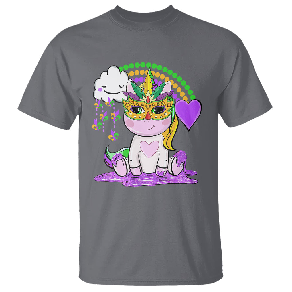 Mardi Gras Cute Unicorn Beads Rainbow Fleur De Lis T Shirt TS09 Charcoal Printyourwear