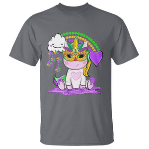 Mardi Gras Cute Unicorn Beads Rainbow Fleur De Lis T Shirt TS09 Charcoal Printyourwear