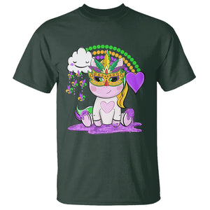 Mardi Gras Cute Unicorn Beads Rainbow Fleur De Lis T Shirt TS09 Dark Forest Green Printyourwear