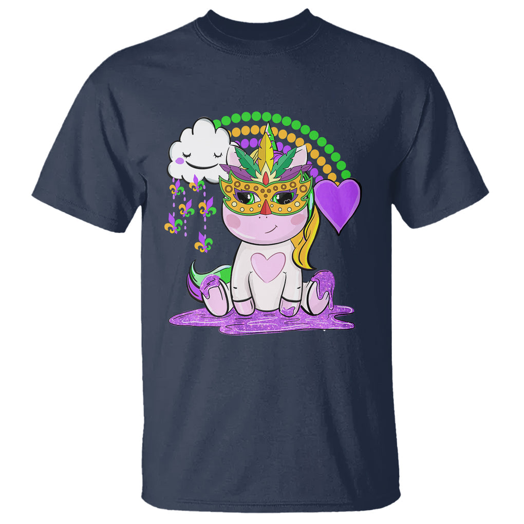 Mardi Gras Cute Unicorn Beads Rainbow Fleur De Lis T Shirt TS09 Navy Printyourwear