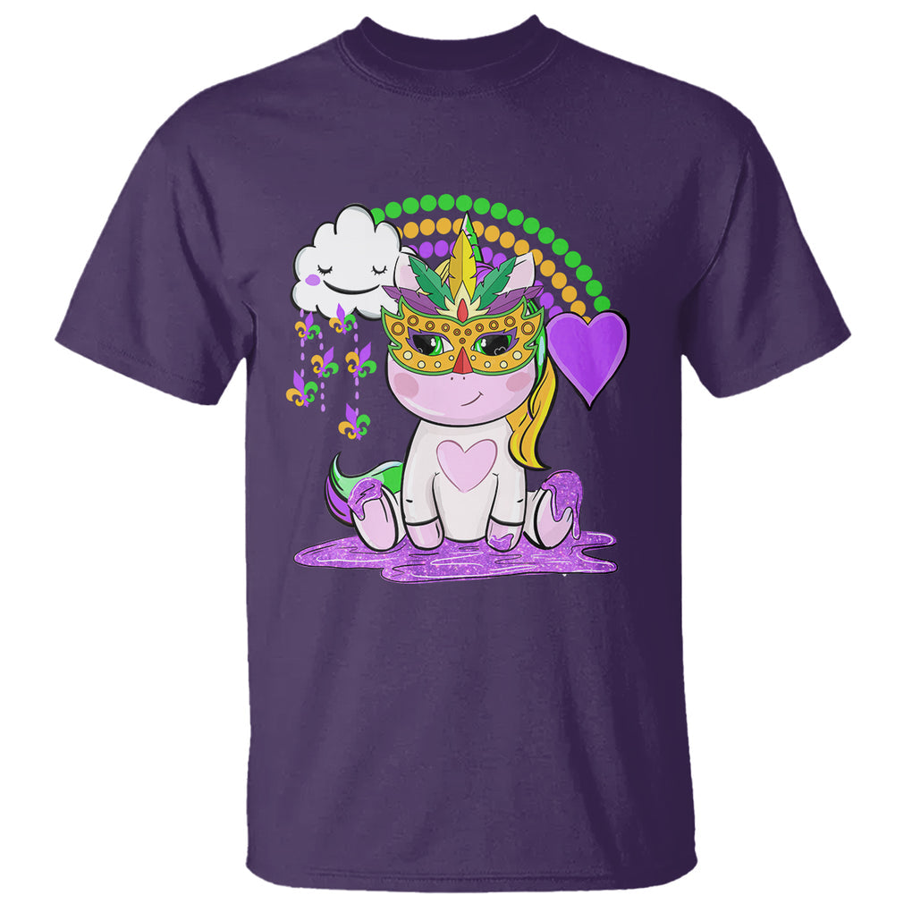 Mardi Gras Cute Unicorn Beads Rainbow Fleur De Lis T Shirt TS09 Purple Printyourwear