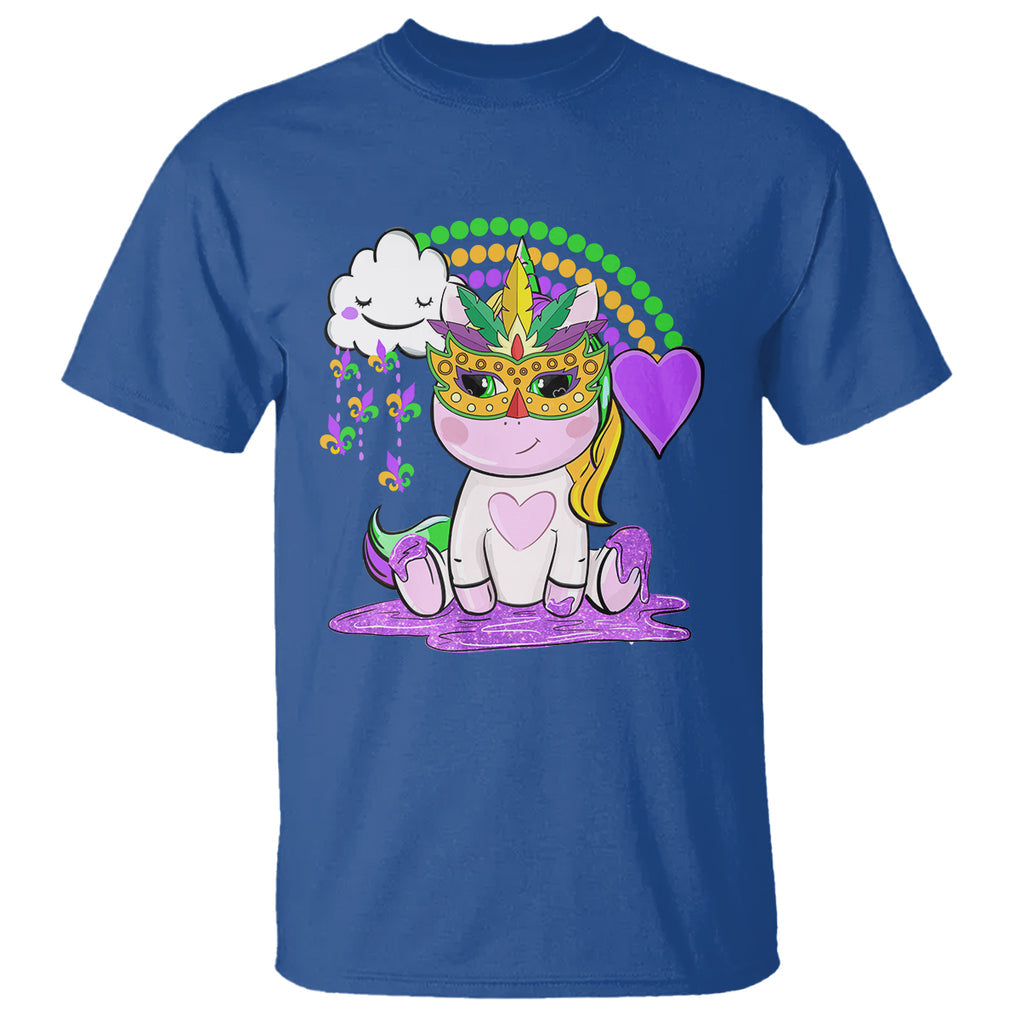 Mardi Gras Cute Unicorn Beads Rainbow Fleur De Lis T Shirt TS09 Royal Blue Printyourwear