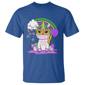Mardi Gras Cute Unicorn Beads Rainbow Fleur De Lis T Shirt TS09 Royal Blue Printyourwear