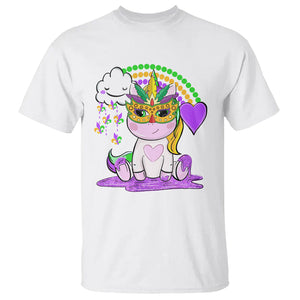Mardi Gras Cute Unicorn Beads Rainbow Fleur De Lis T Shirt TS09 White Printyourwear