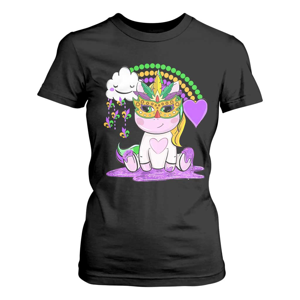 Mardi Gras Cute Unicorn Beads Rainbow Fleur De Lis T Shirt For Women TS09 Black Print Your Wear