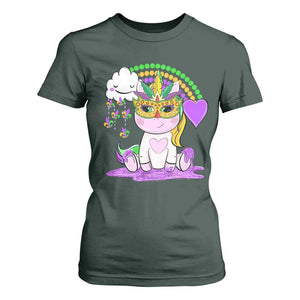 Mardi Gras Cute Unicorn Beads Rainbow Fleur De Lis T Shirt For Women TS09 Dark Forest Green Print Your Wear